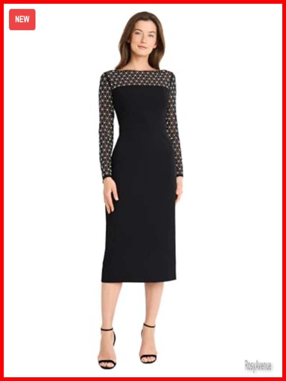 Sheath Midi Dress Long Sleeve Sheer Polka Dot Cocktail Party Formal
